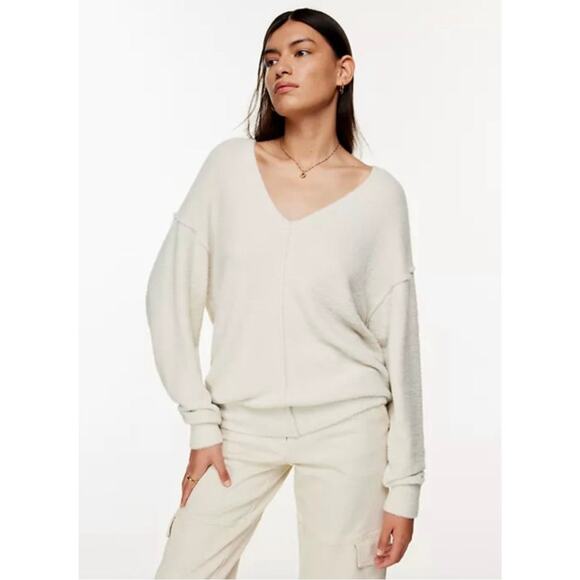 Aritzia Wilfred Merian Hush Knit V-Neck Sweater In Cream XS Classic Neutral